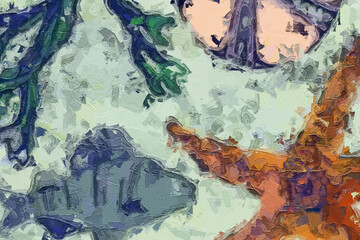 Naklejka premium Oil painting and various flowers, marine creatures, chrysanthemums, roses, peonies
