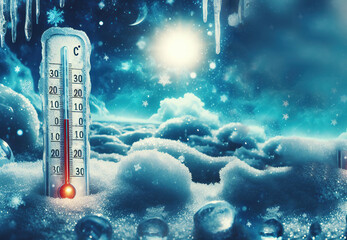 thermometer snow ice winter season snowman weather background - ai generated