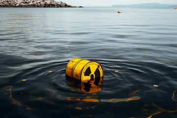 Illustration of disposing of radioactive waste in the sea using yellow barrels