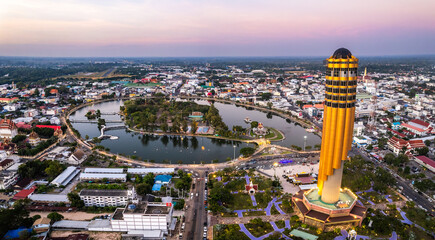 Aerial view of Roi Et Tower in Thailand - obrazy, fototapety, plakaty