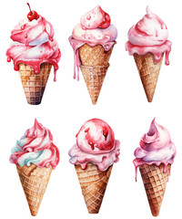 Watercolor Ice cream png collection