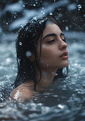 Obraz premium Snow Meets Sand: An Middle-Eastern Woman's Braving Winter