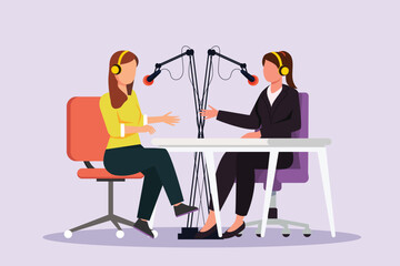 Recording audio podcast or online show concept. Colored flat vector illustration isolated.