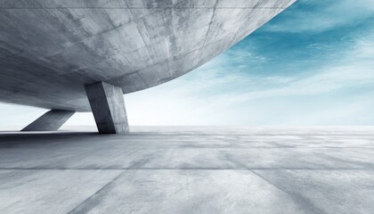 A cement futuristic minimalist building at the blue sky landscape.