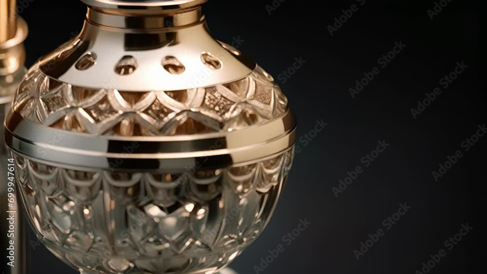 Poster a of a perfume atomizer bottle, demonstrating the intricate design and engineering of perfume packag
