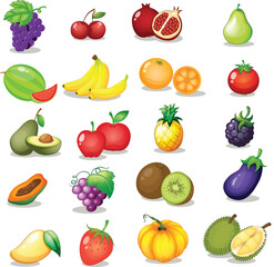 Fruit set Free Vector of colorful fruits illustration.