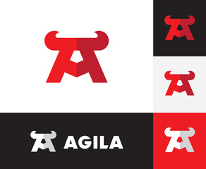 Letter A Bull Monogram design. Modern letter A and horns, vector symbol. Creative Letter A mark. Horn letter A vector design.