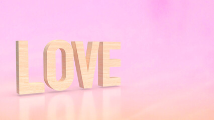 The wood Love on pink background  3d rendering