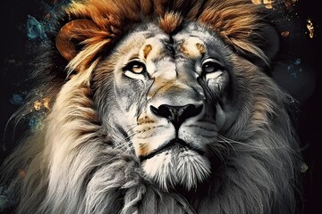  illustration Africa wildlife animal predator dangerous lion male Portrait