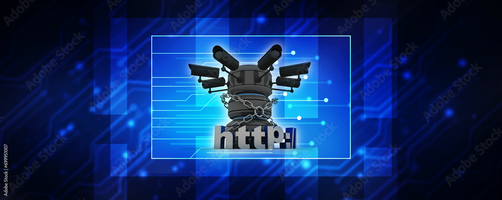 Poster 3d rendering https www sign with database under cctv camera