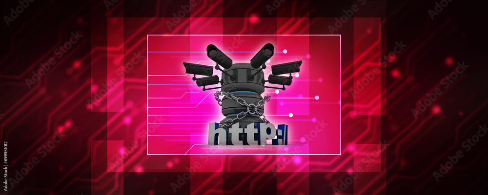 Poster 3d rendering https www sign with database under cctv camera