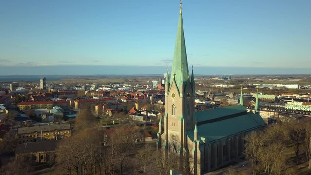 Aerial view of old historical Linkoping city in Sweden. European architecture in scandinavian town