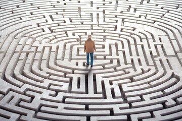 concept solving problem challenge strategy finding exit solution searching labyrinth middle stands Man