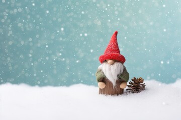 Naklejka na ściany i meble wintertime space copy card greeting festive forest snow standing gnome christmas cute Little