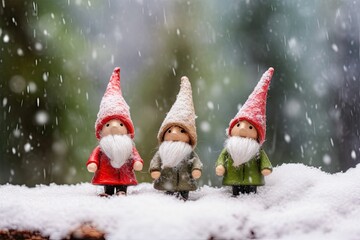 Naklejka na ściany i meble wintertime space copy card greeting festive forest snow standing elves christmas cute Little