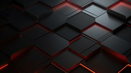 Abstract black grey metallic overlap red light hexagon mesh design modern luxury futuristic technology background - obrazy, fototapety, plakaty