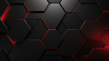 Abstract black grey metallic overlap red light hexagon mesh design modern luxury futuristic technology background - obrazy, fototapety, plakaty