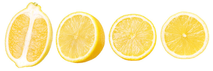 half lemon fruit and slice isolated, Fresh and Juicy Lemon, transparent PNG, PNG format, cut out