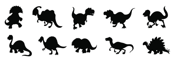 Set of dinosaur cartoon character silhouette - obrazy, fototapety, plakaty