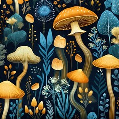 seamless background with mushrooms - obrazy, fototapety, plakaty