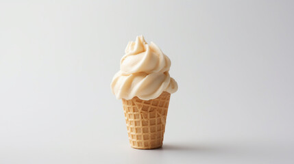 Vanilla Soft Ice Cream Cone. Ice cream in a waffle cone, ice cream in a waffle cup. AI Generative - obrazy, fototapety, plakaty