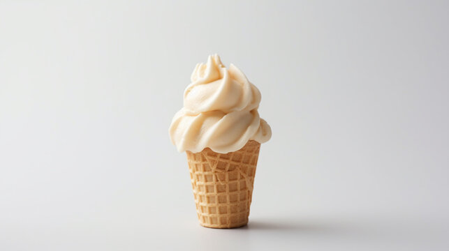Vanilla Soft Ice Cream Cone. Ice cream in a waffle cone, ice cream in a waffle cup. AI Generative