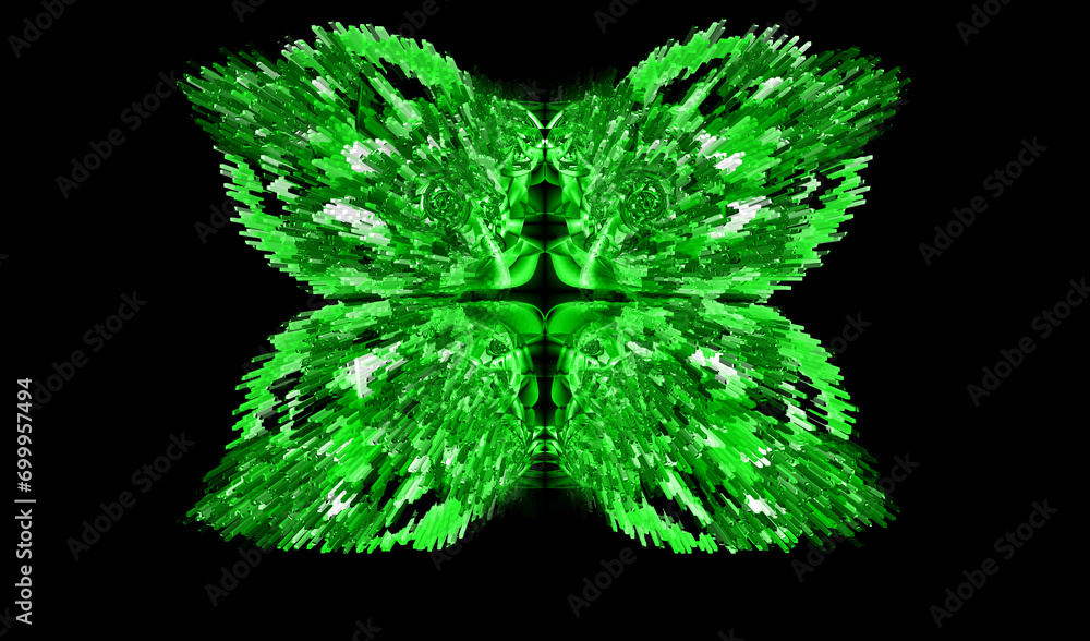 Poster exploding style spring green four winged butterfly shape on black