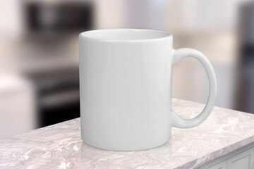 Obraz na płótnie Canvas 11 oz. White Coffee Mug Mockup in Kitchen Scene - Plenty of Copy Space