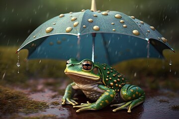  animal amphibian ground puddle weather rainy raindrops umbrella sitting frog Green - Powered by Adobe