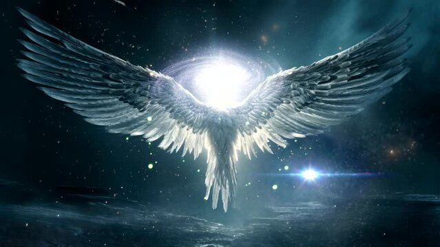 bird fly on space sky with angel magic video animation