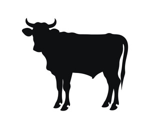 Cow silhouette. Cow vector illustration. Black cow and domestic milk cows. Farm animals isolated vector icons set.