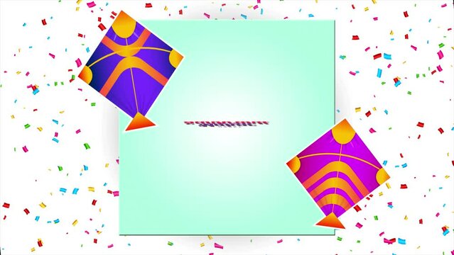 Vibrant Kites, Joyous Skies: A Makar Sankranti Spectacle, This Uttarayana Stock Video Animation captures the festival's spirit with vibrant kites soaring against a light blue sky.