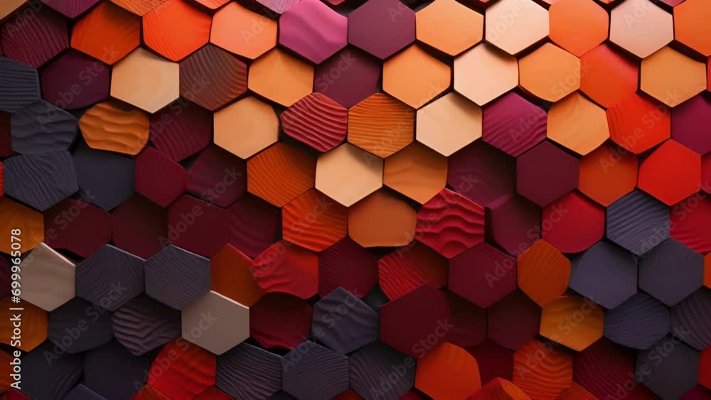 Poster geometric heart motif with a twist composed entirely of hexagons in various sizes and shades.