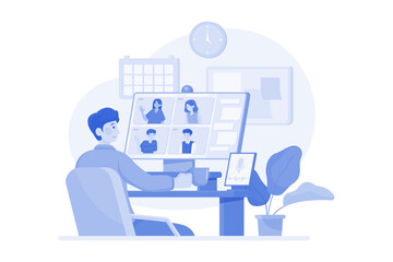 Online Conference Meeting Illustration concept on white background