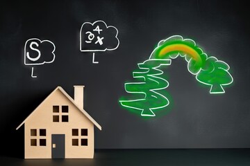 technology green electriticy costs grafic consumption power cloud symbol Euro chalkboard house Drawing