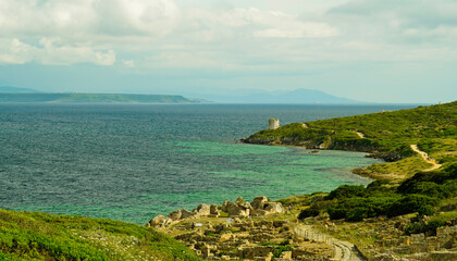 sito archeologico di tharros e torre vecchia. Capo san marco, provincia, oristano, sardegna, italy