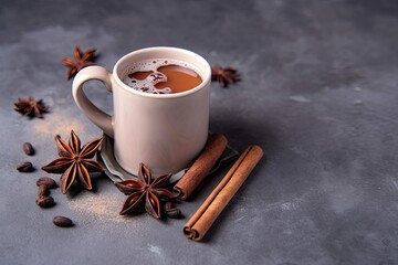 Obraz na płótnie Canvas background structured grey cinnamon anise star coffee Cup