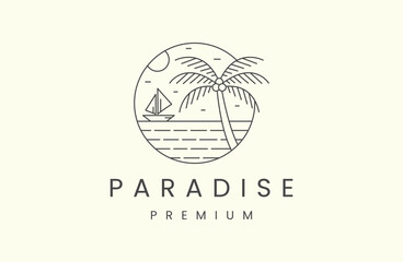 paradise beach house logo design line art style .