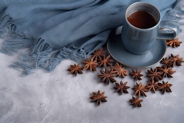 Obraz na płótnie Canvas background structured grey scarf blue anise star Coffee