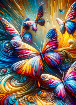 Abstract oil paintings of butterflies for wall decor