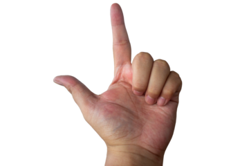 hand showing sign, two, peace, isolated on transparent background, PNG	
