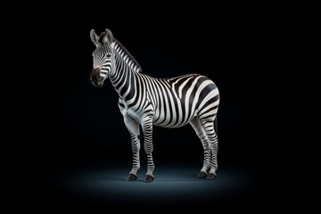 Fototapeta na wymiar Powerful image of a zebra standing boldly in the dark, showcasing mesmerizing zebra stripes.