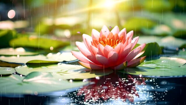 Lotus flower of water lily on lake surface beautiful scenery relaxation video background animation looping for live wallpaper 