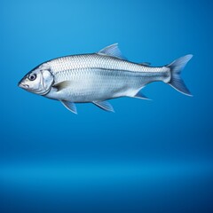 Fototapeta premium Fish swimming in the water, showcasing the fluid and graceful movements of this aquatic creature in a simple and serene underwater scene.