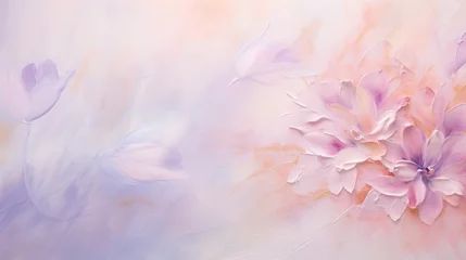 Foto op Canvas Textured pastel floral background with soft pink and lavender flowers in an artistic composition © udomsin singjam