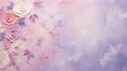 Textured pastel floral background with soft pink and lavender flowers in an artistic composition