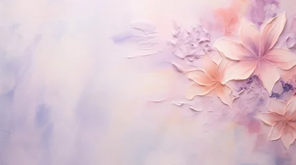 Fotobehang Textured pastel floral background with soft pink and lavender flowers in an artistic composition © udomsin singjam