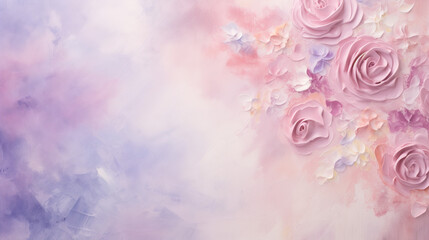 Fototapeta na wymiar Textured pastel floral background with soft pink and lavender flowers in an artistic composition