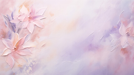 Textured pastel floral background with soft pink and lavender flowers in an artistic composition