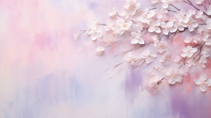 Textured pastel floral background with soft pink and lavender flowers in an artistic composition